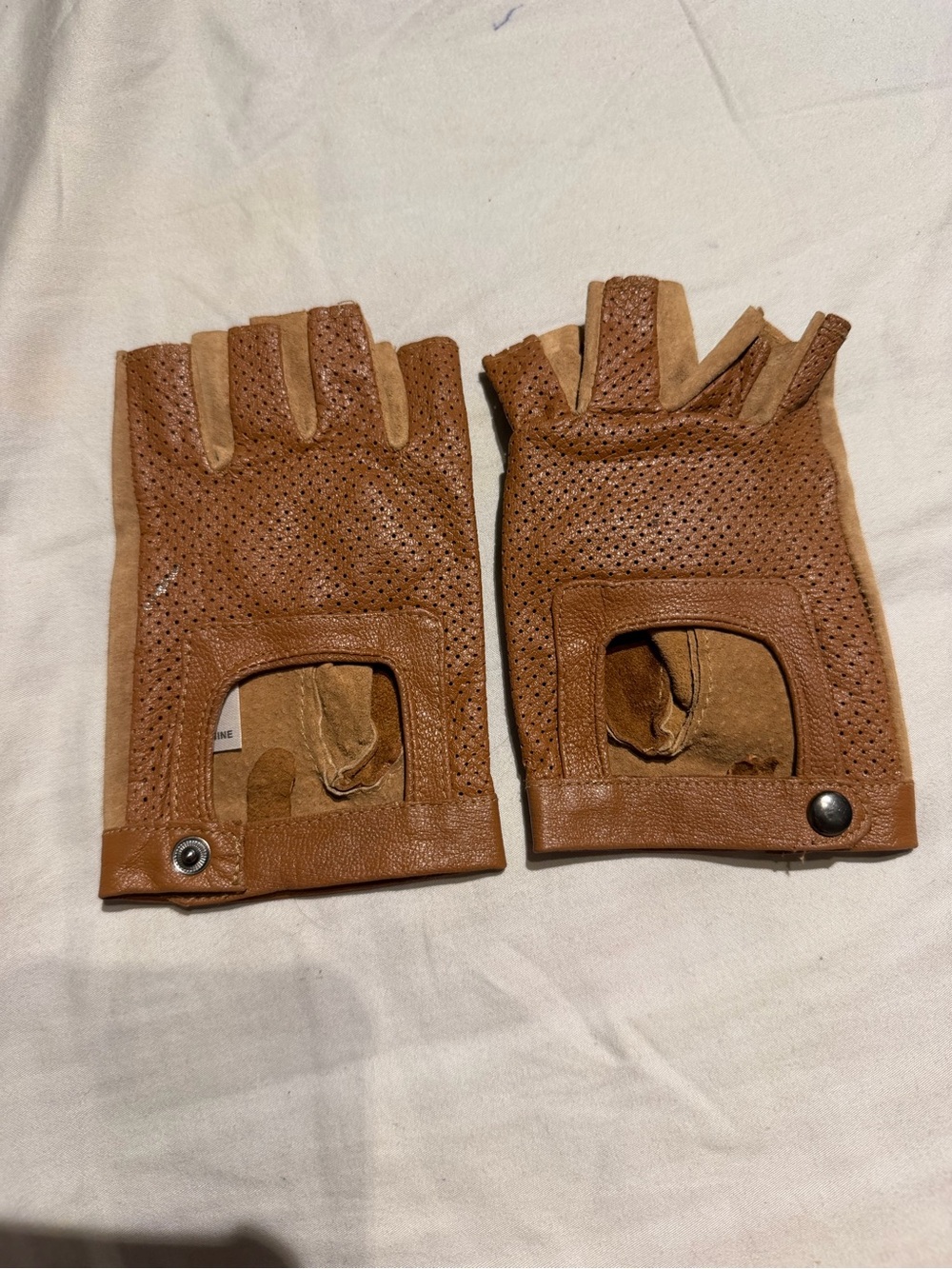 NWOT Leather Fingerless Driving Gloves Brown Breathable coastal vintage S/M